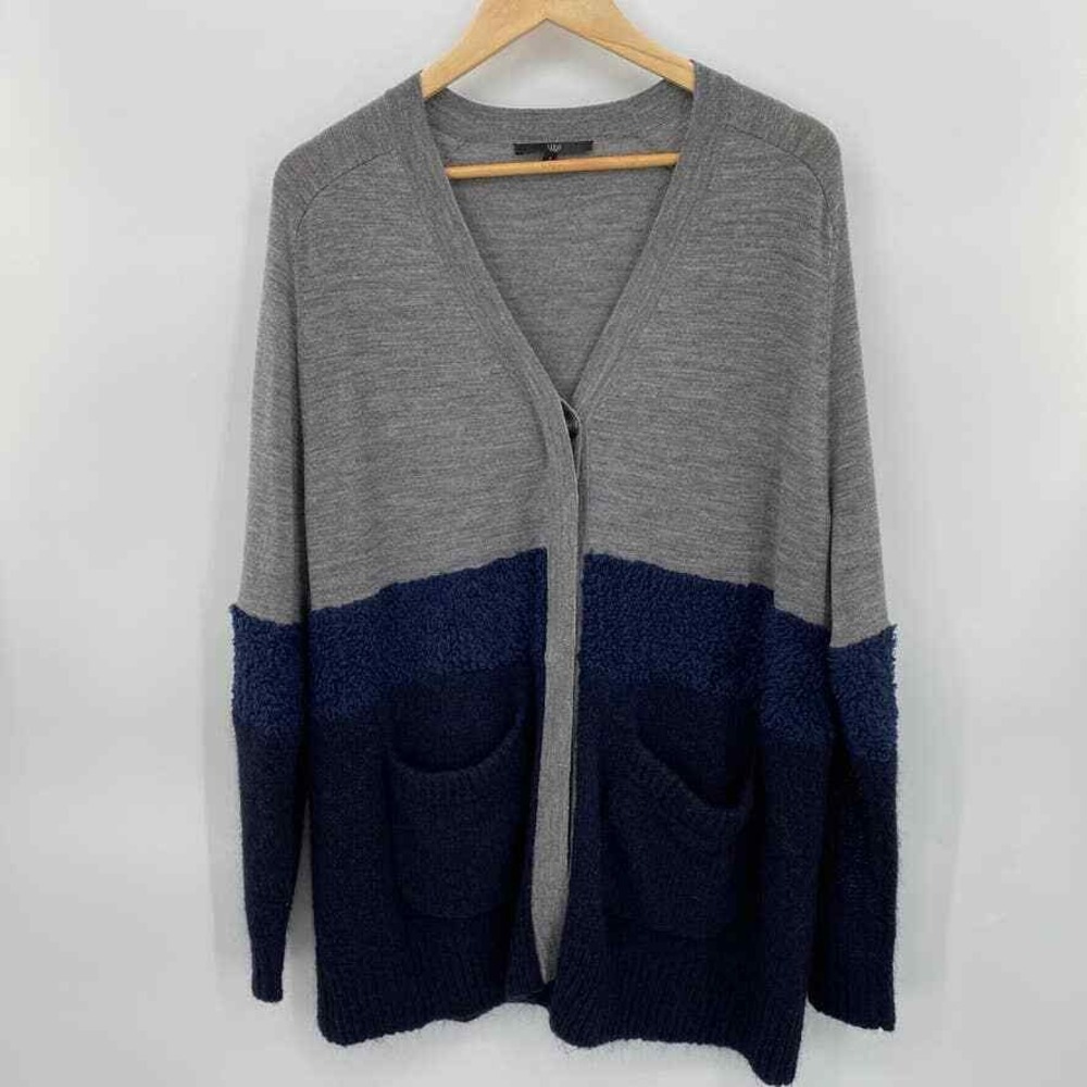 TIBI Cardigan Grandpa Sweater Womens Small Gray Blue Knit Pockets Button Front - Picture 3 of 12
